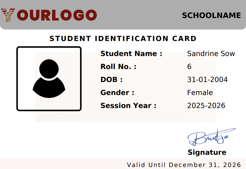 Carte d'identité étudiant générée