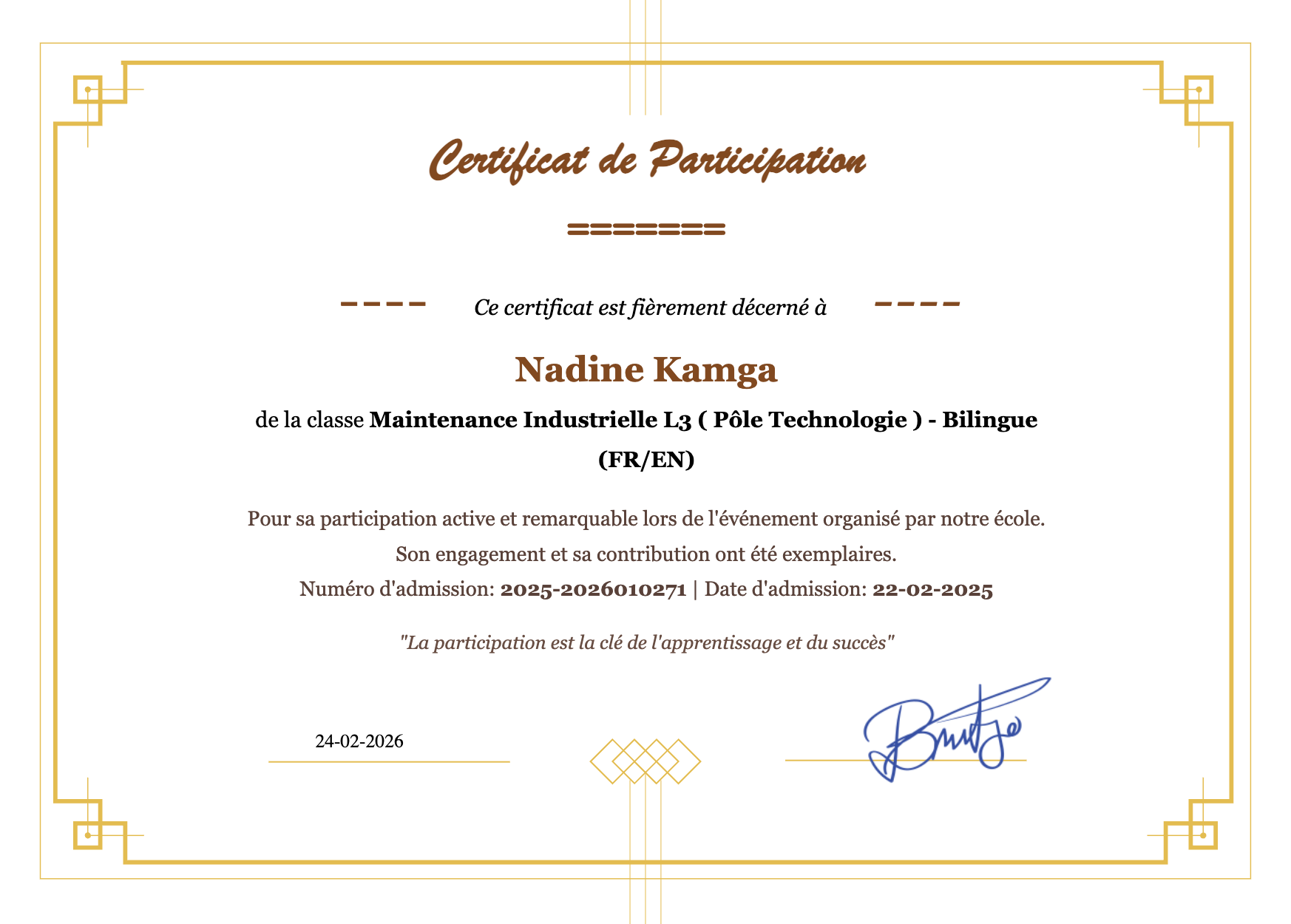 Certificat de participation