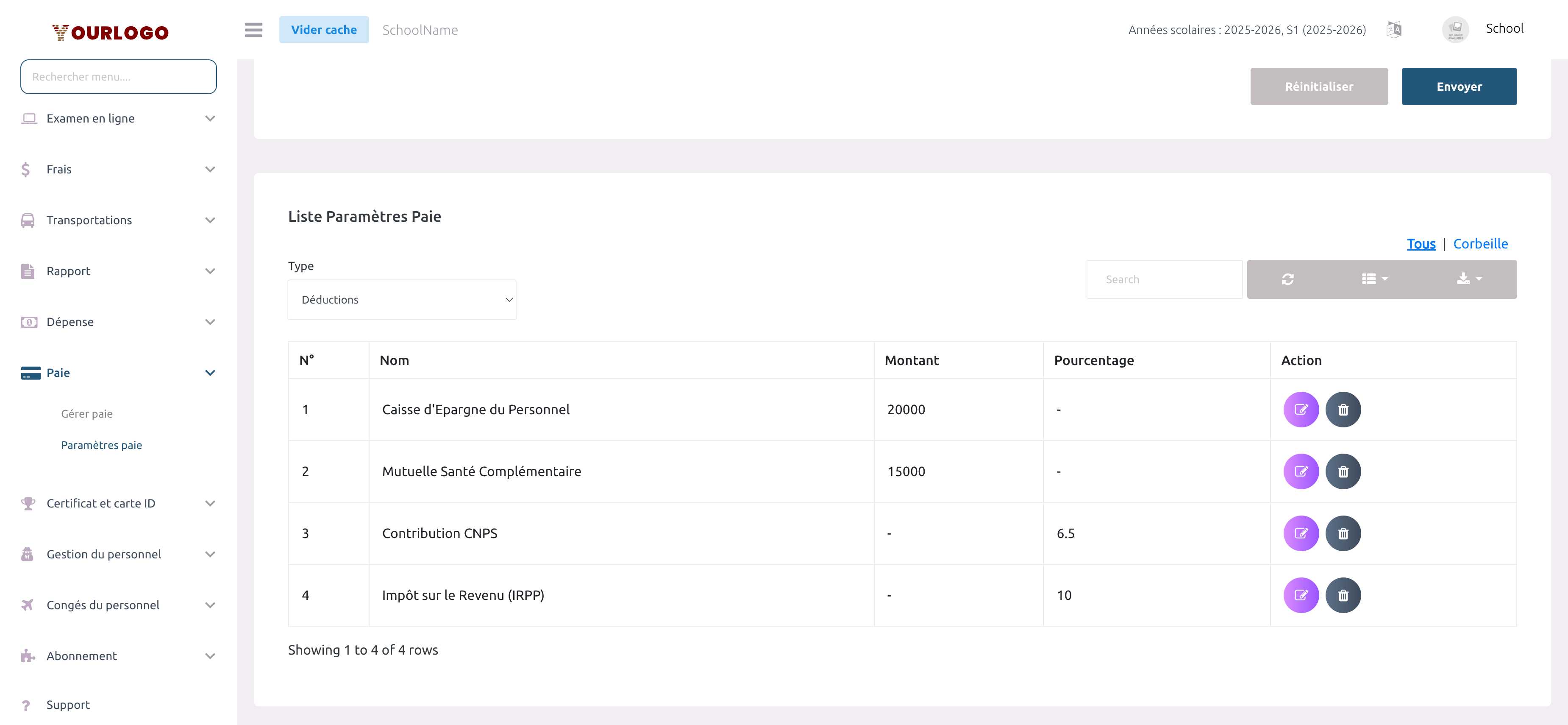 Liste des déductions de paie incluant impôts et cotisations