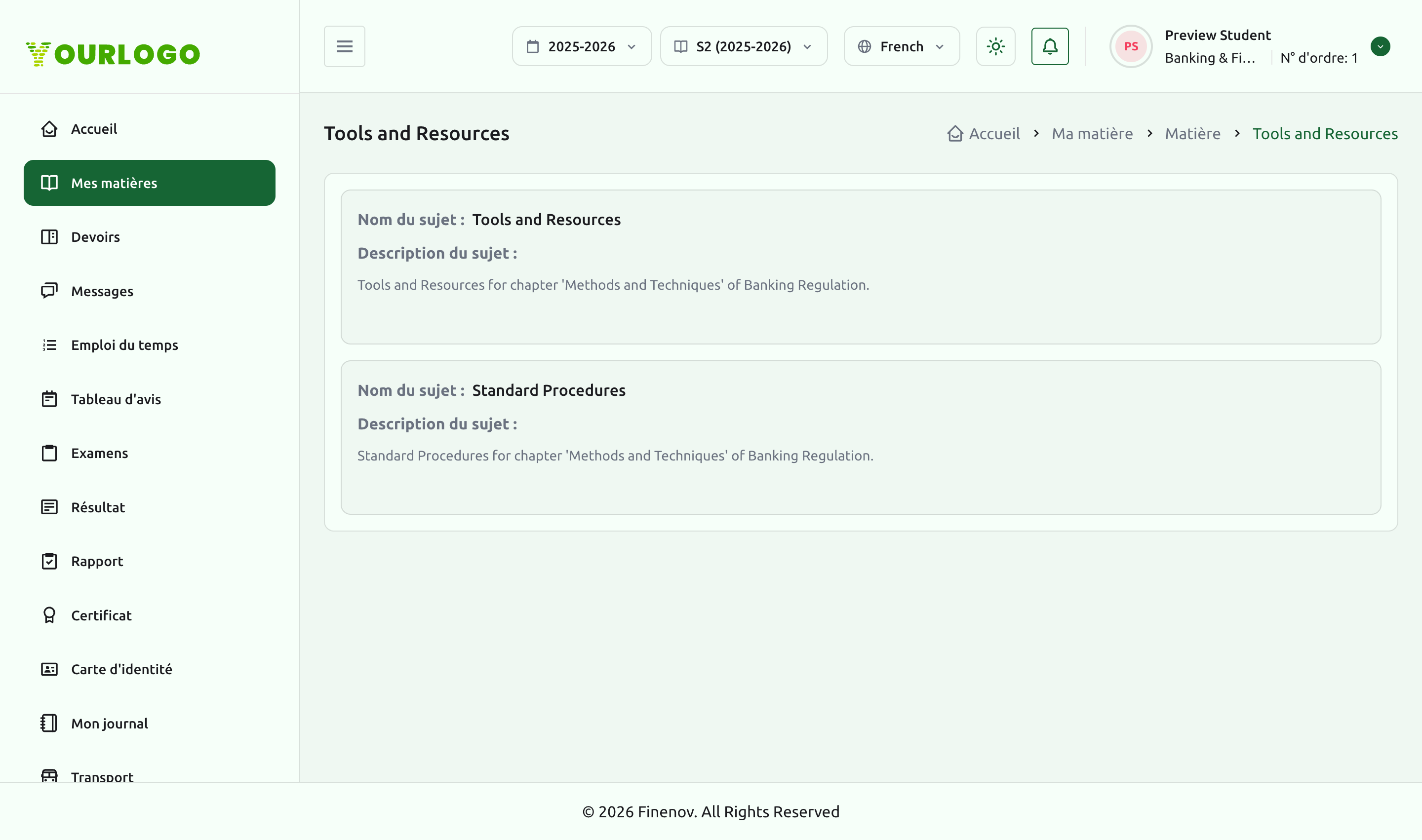 Liste des sujets d'un chapitre avec noms et descriptions des sujets