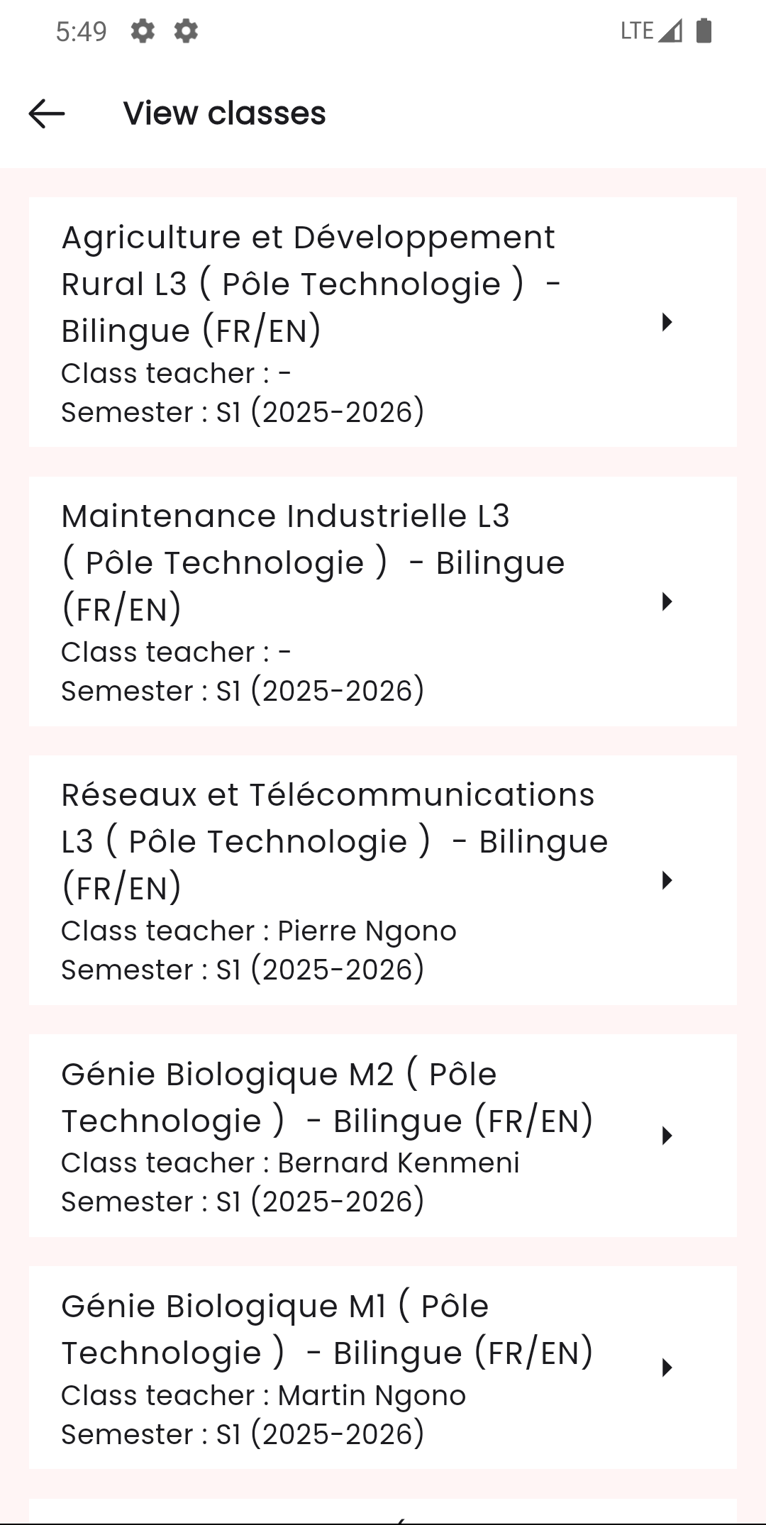 Staff app class list