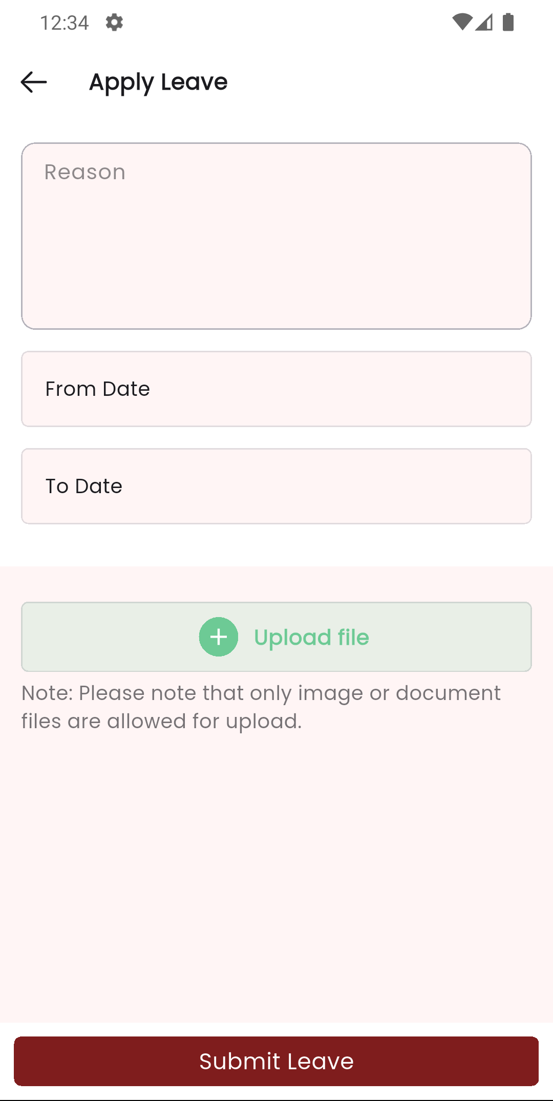 Staff app leave application screen
