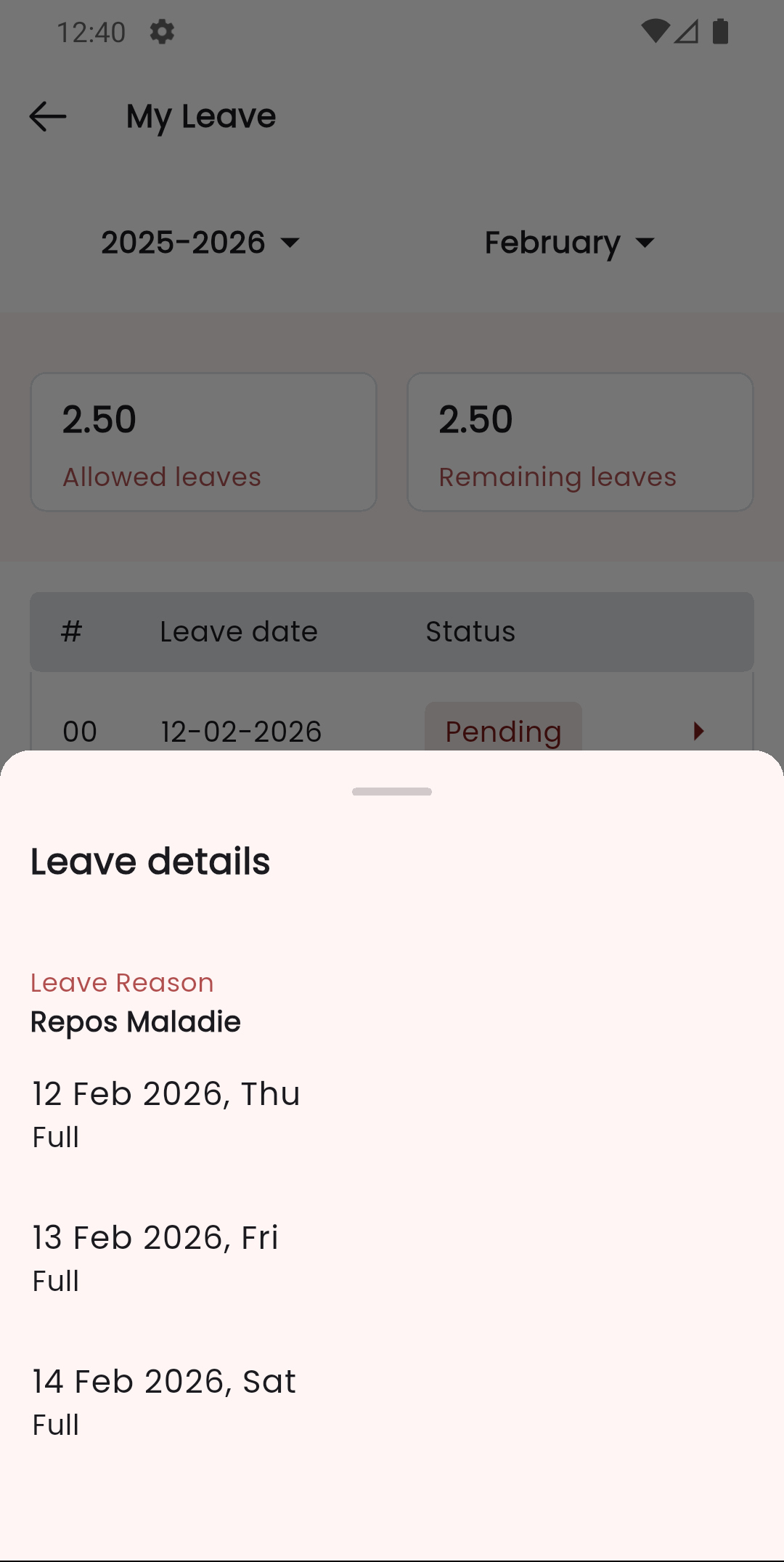 Staff app leave detail view