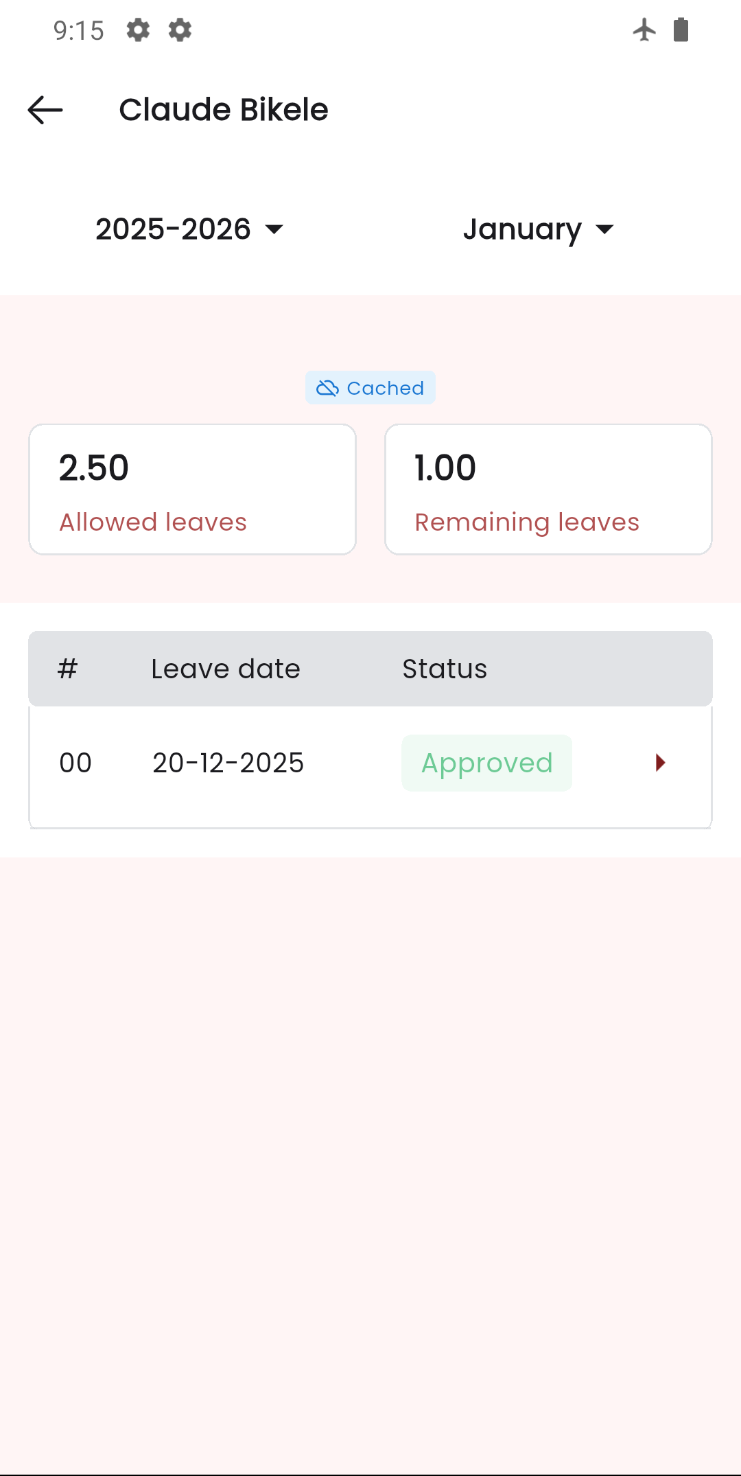 Staff app staff leave management screen
