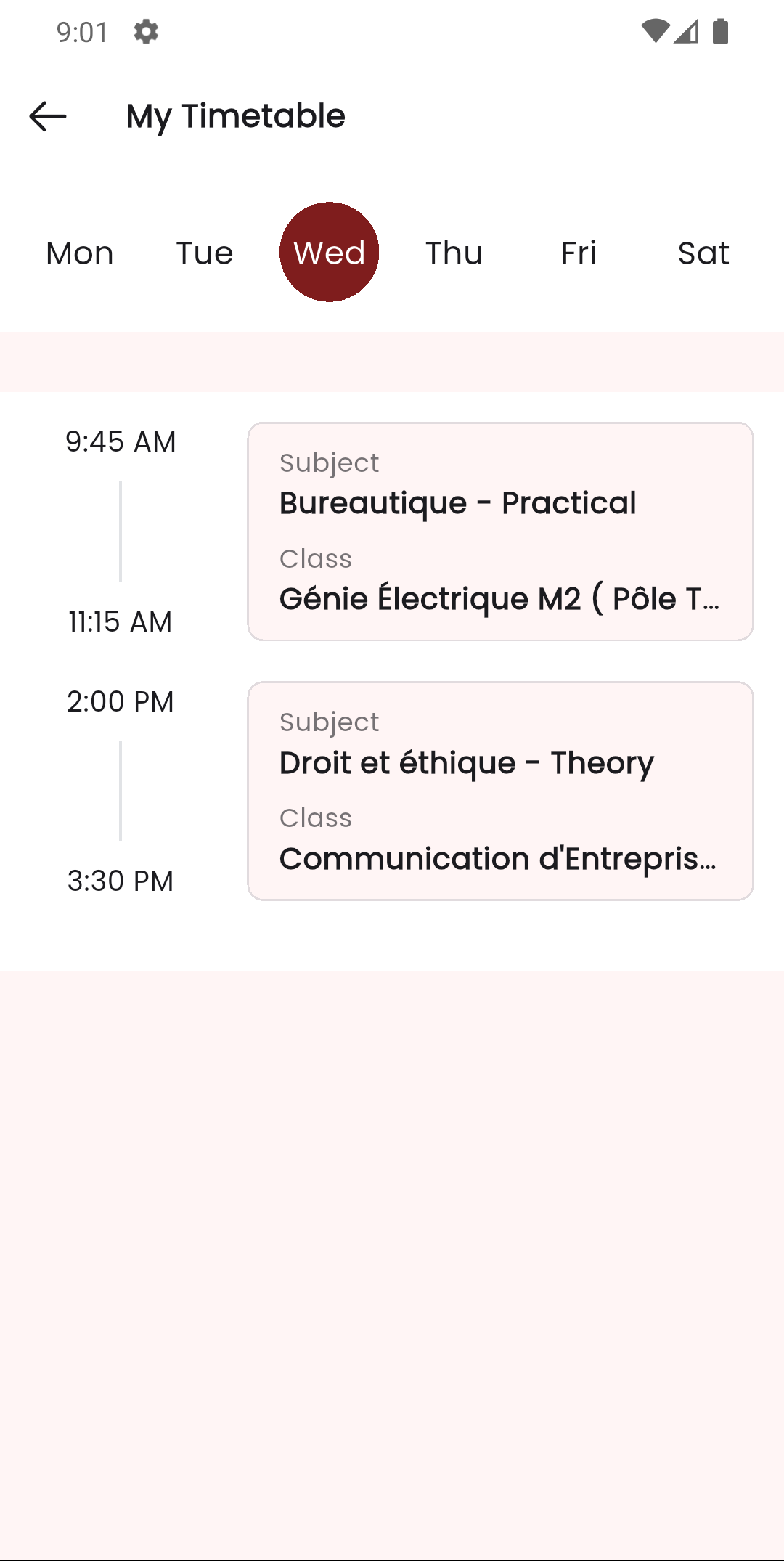 Staff app teacher's own timetable view