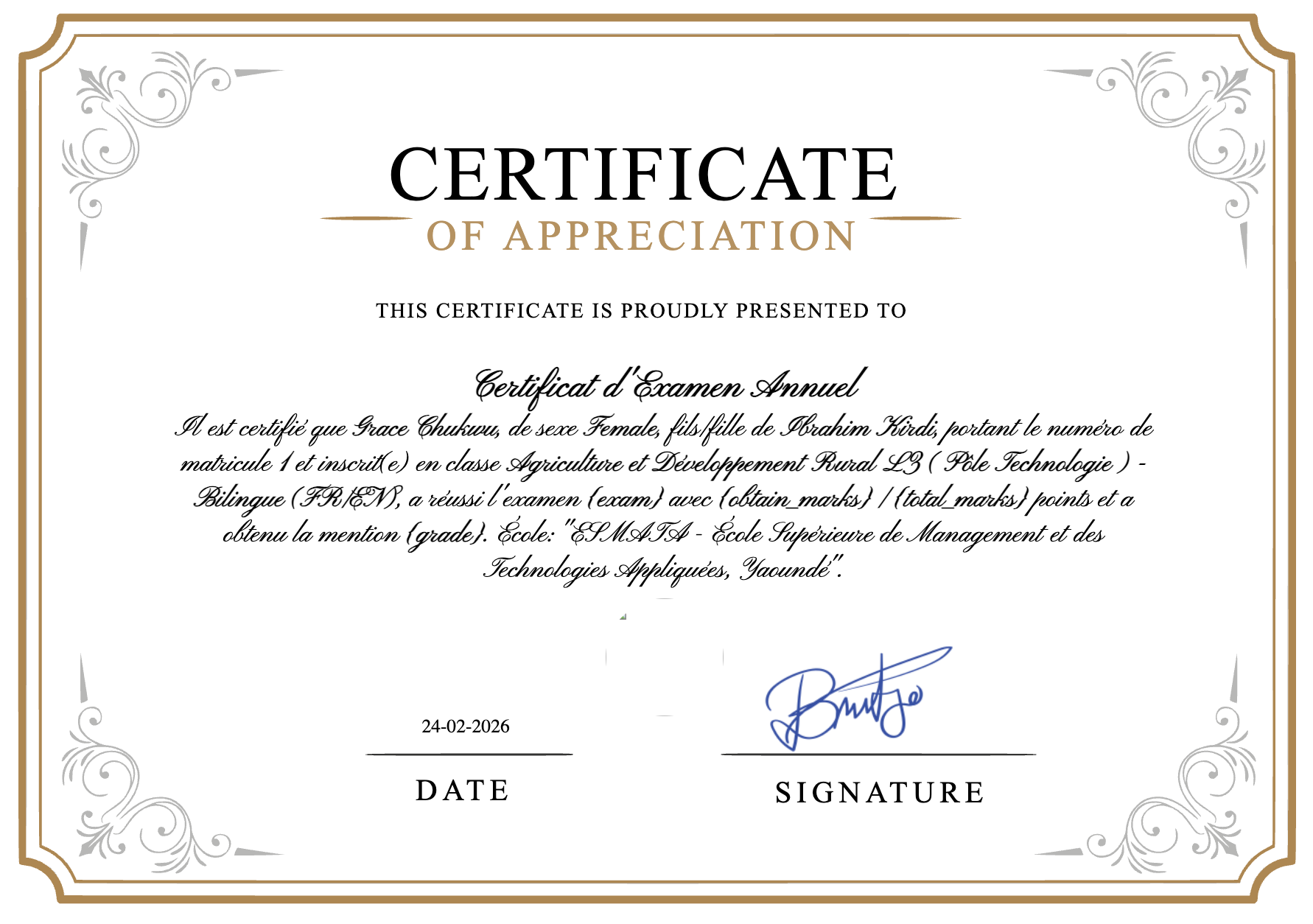 Student appreciation certificate example