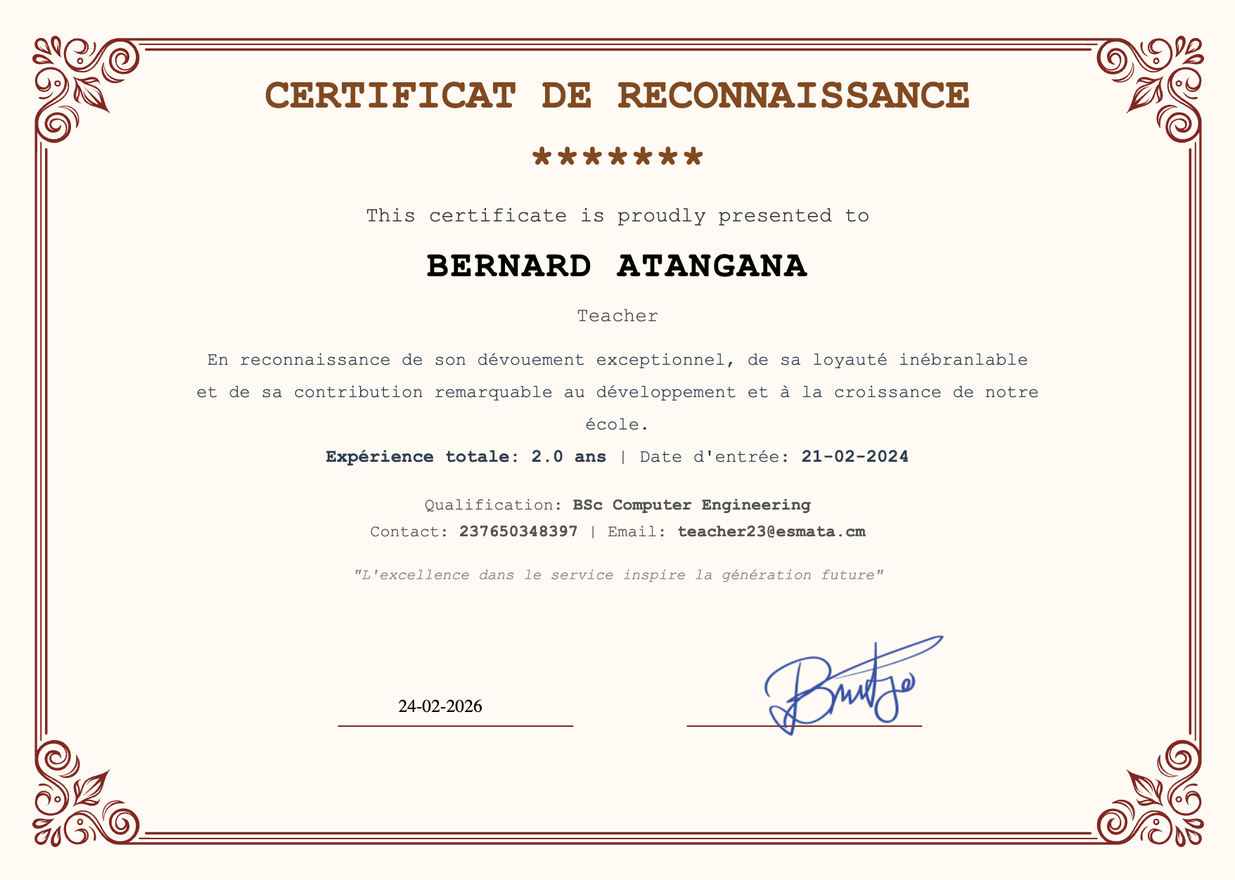 Staff recognition certificate example