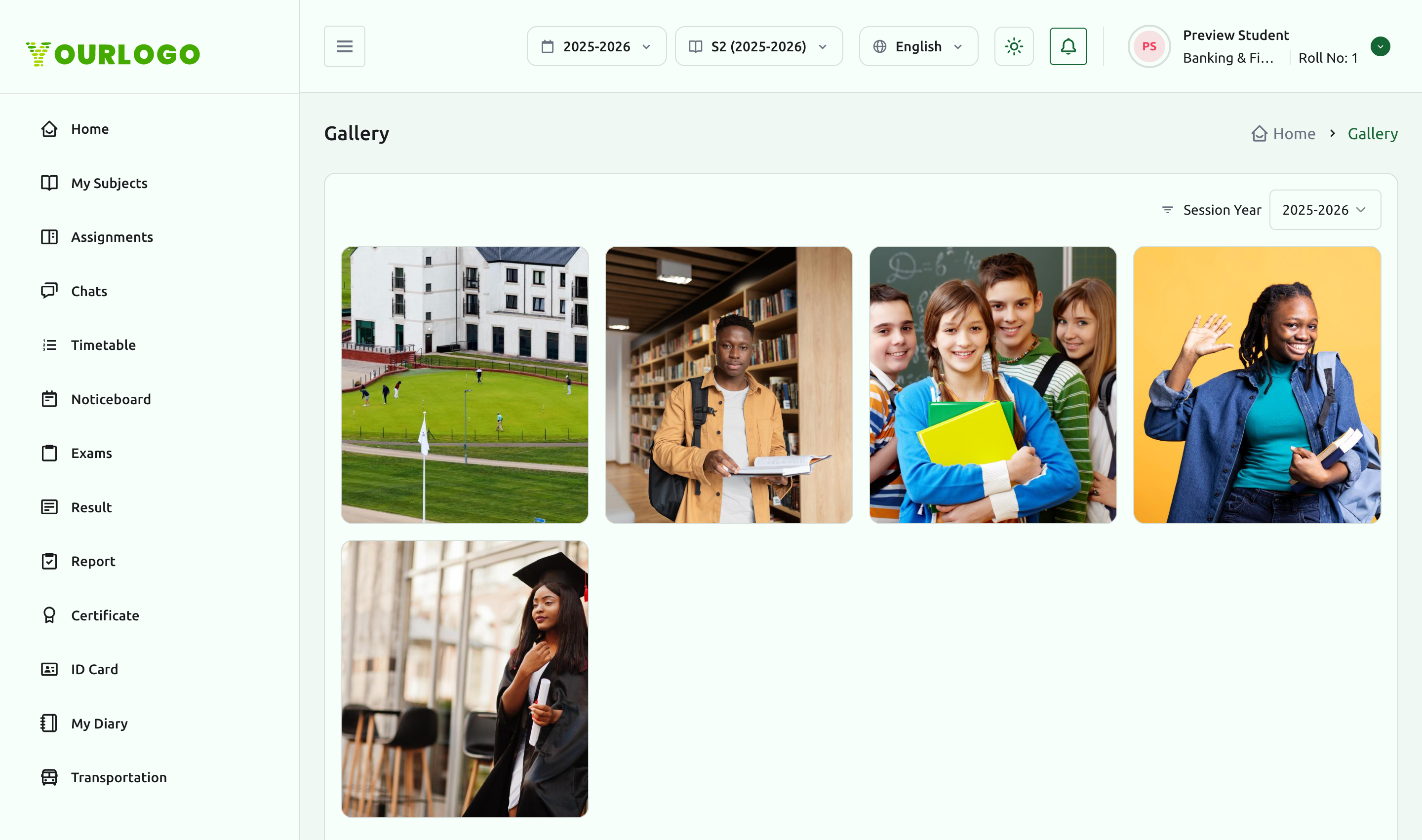 Gallery page with photo albums for the session year and their photo counts