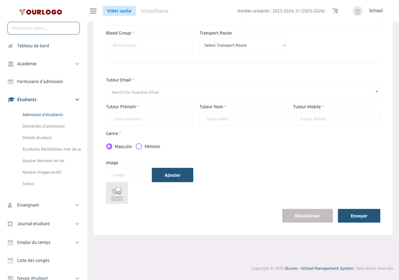 Section détails du tuteur avec recherche par email