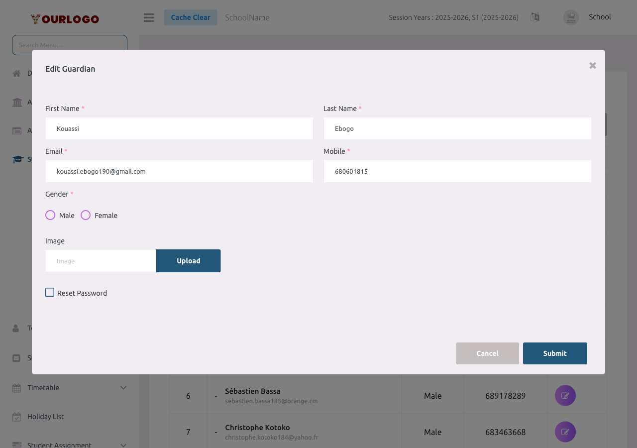 Guardian edit form with pre-filled fields